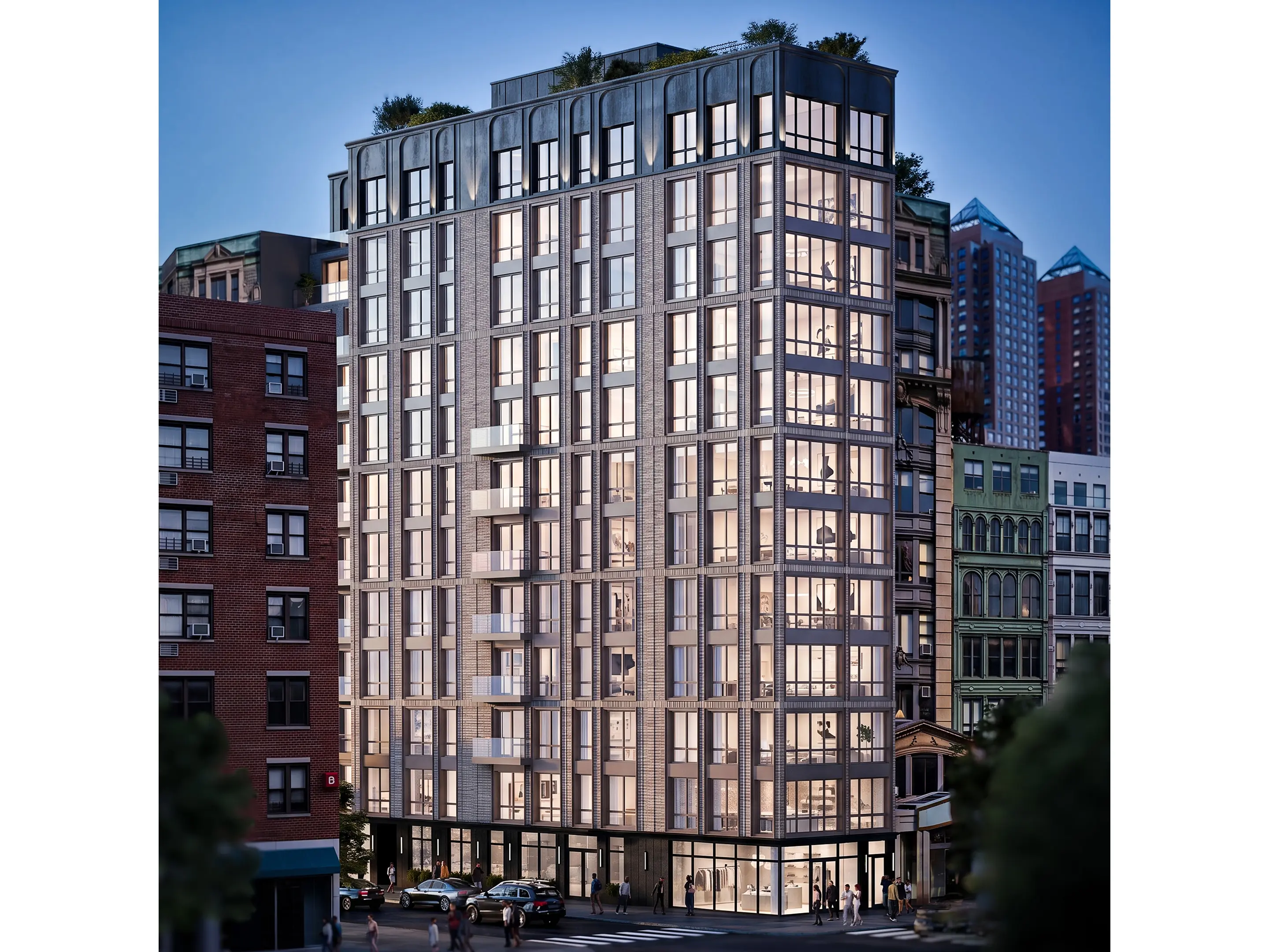 2026-07-22_100 E 16th St_Facade_Twillight